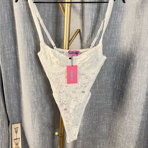 NEW Edikted XS Lace Trim Corset White Bodysuit